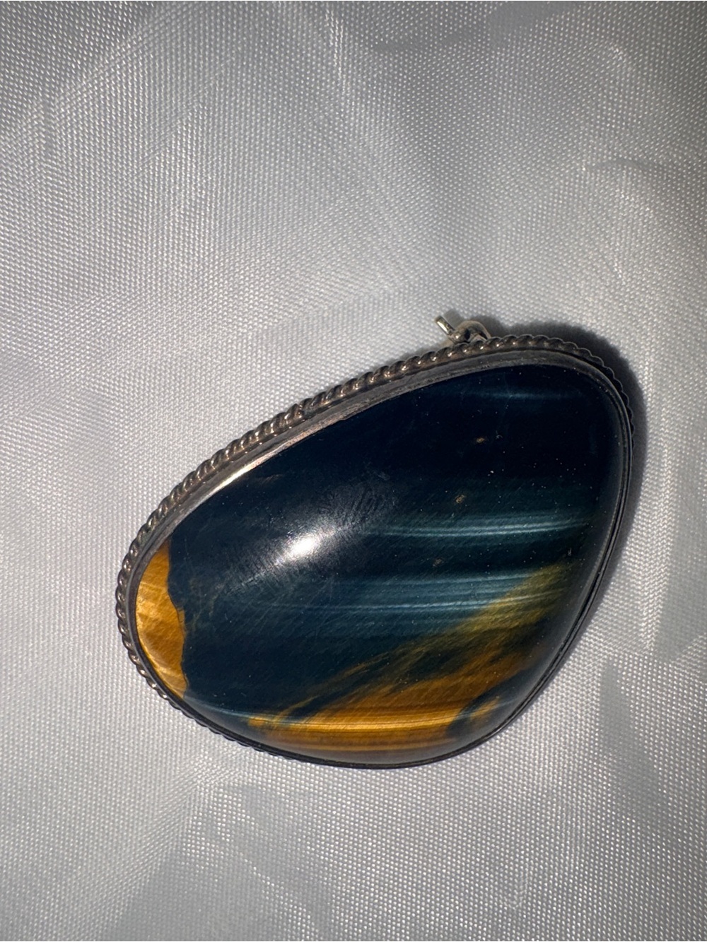 Vintage Blue Tiger Eye Brooch Pendant, Large Hawk’s Eye Gemstone - Picture 3 of 17